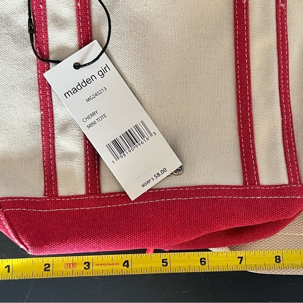 NWT Madden Girl Cherry Canvas Mini Tote Crossbody Bag Charms and Keychain - Picture 7 of 13
